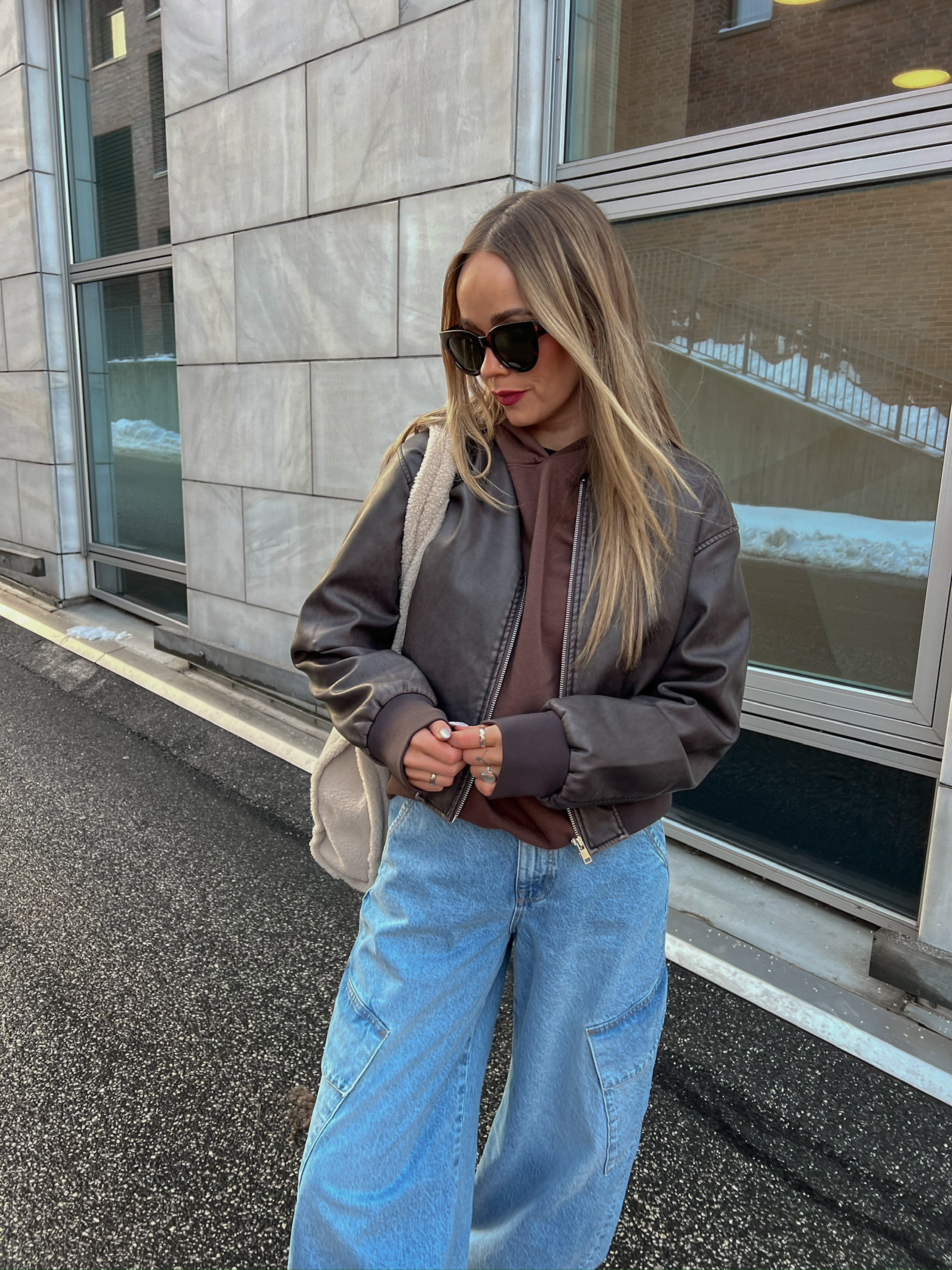 ONLJANE Bomber Faux Leather Jacket - Brun