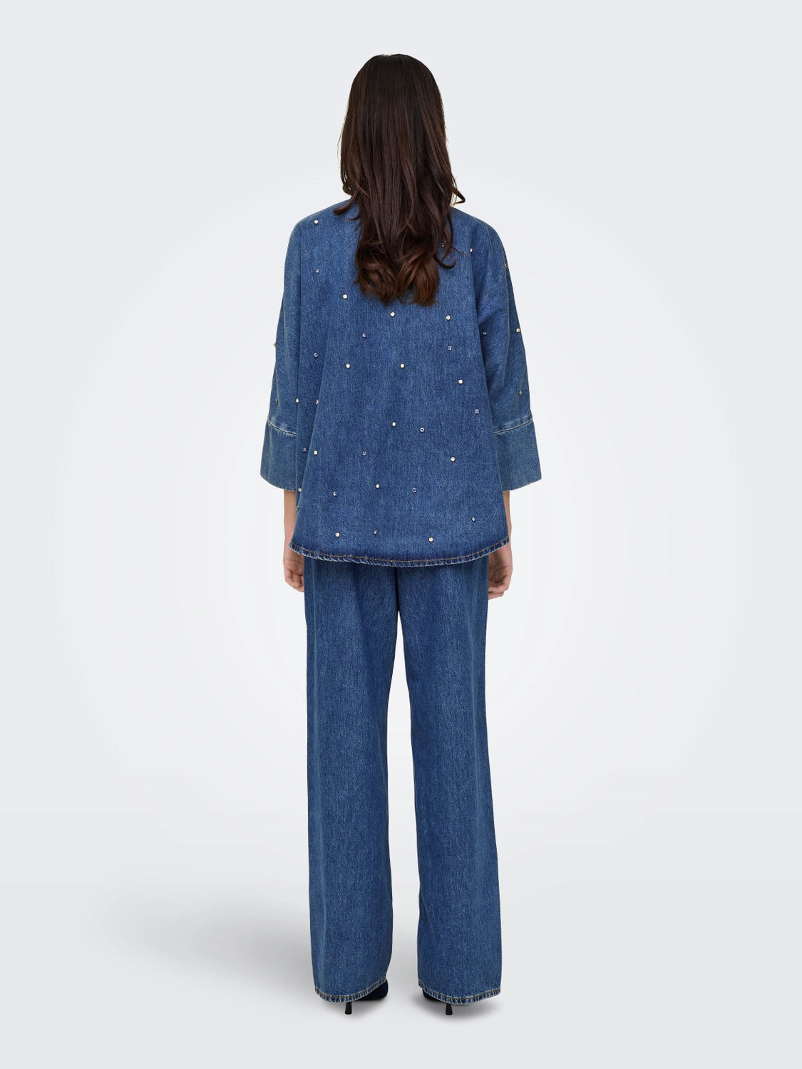 ONLGRACE L/S Rhinestone Denim Shirt -  Blå