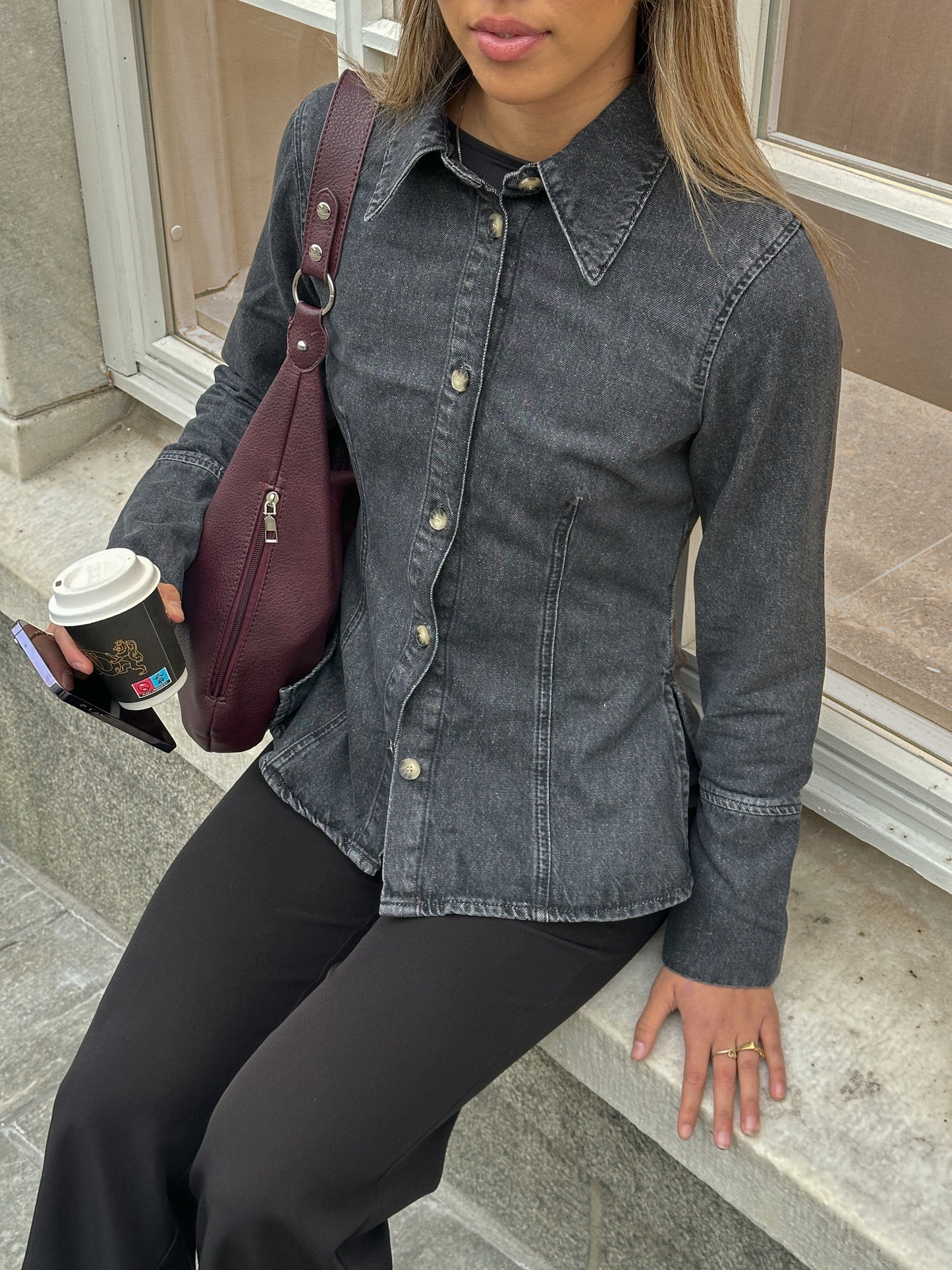 ONLNARA Fitted Denim Shirt - Grå