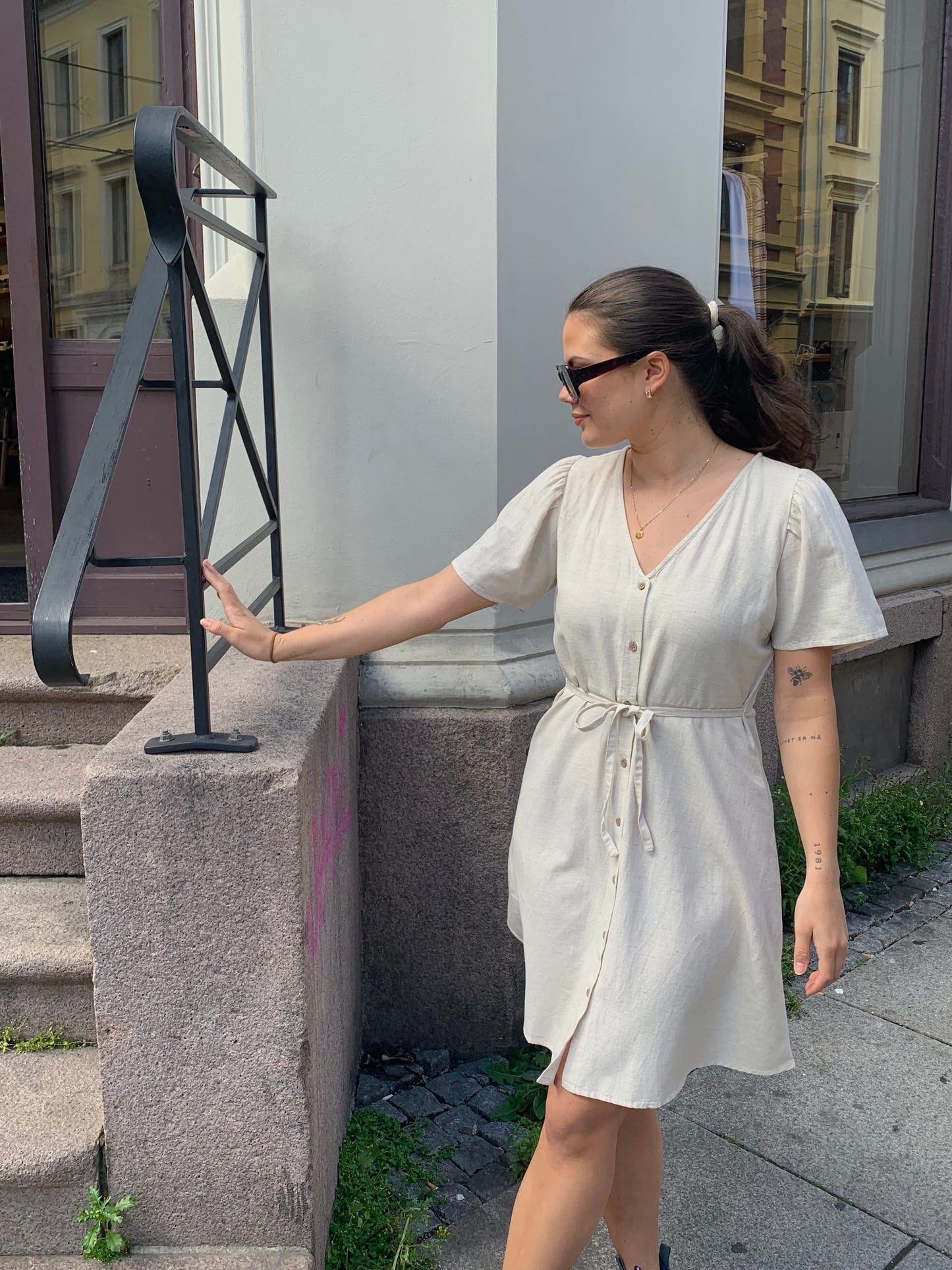 ONLVITA Linen Short Dress - Beige