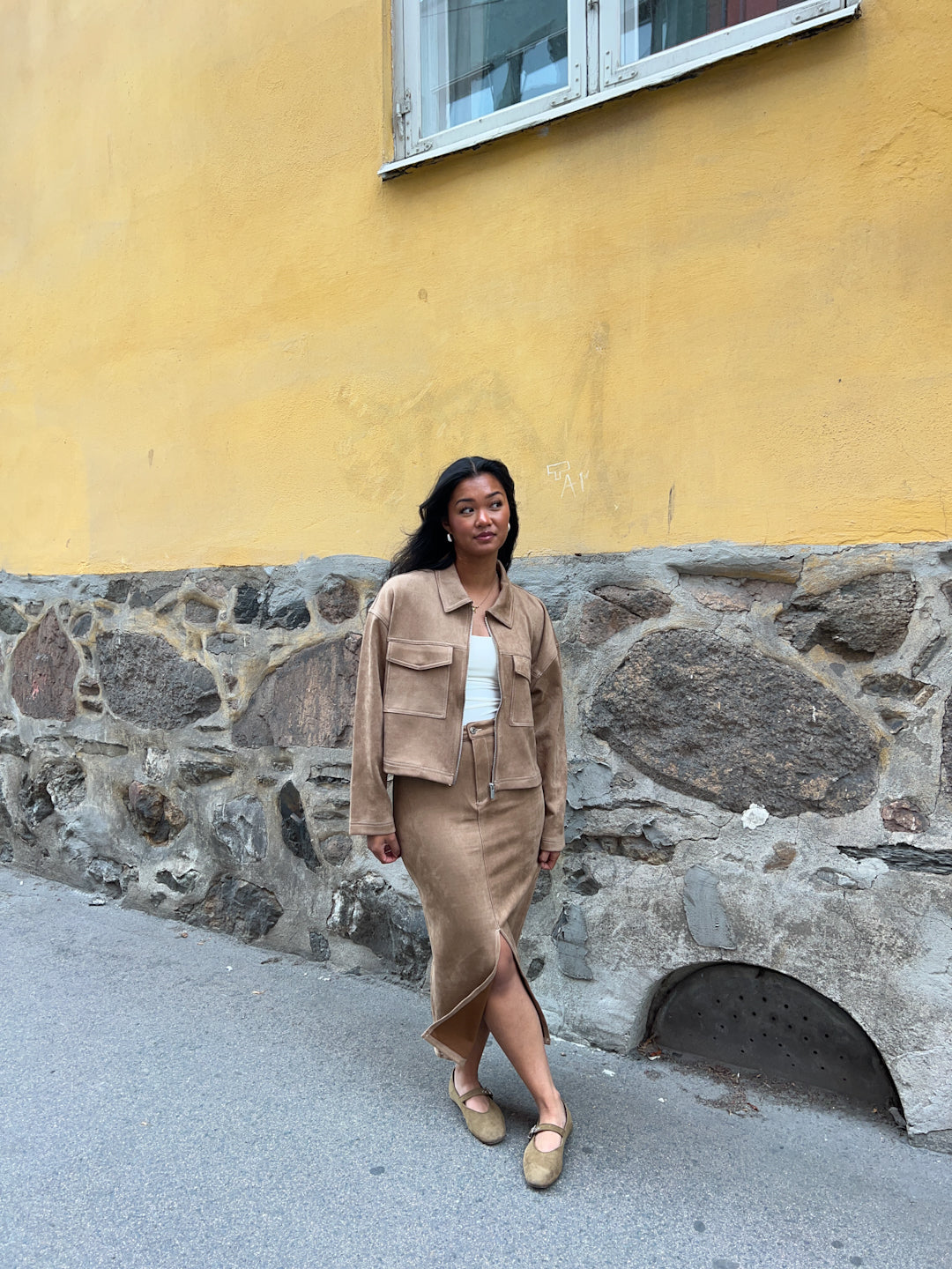 ONLSTINA Long Faux Suede Skirt - Brun