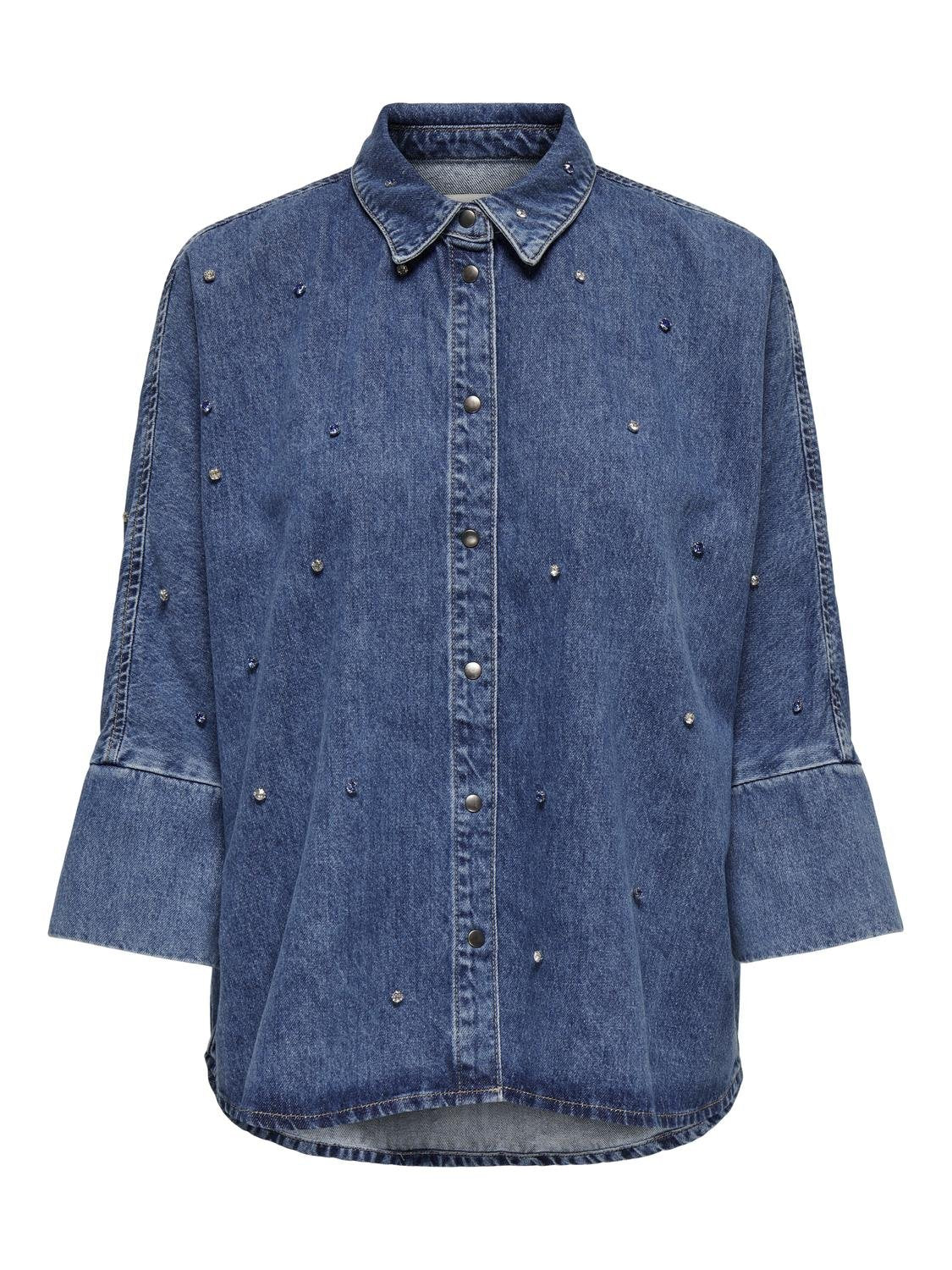 ONLGRACE L/S Rhinestone Denim Shirt -  Blå