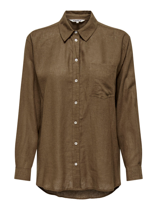 ONLTOKYO L/S Linen Shirt - Brun