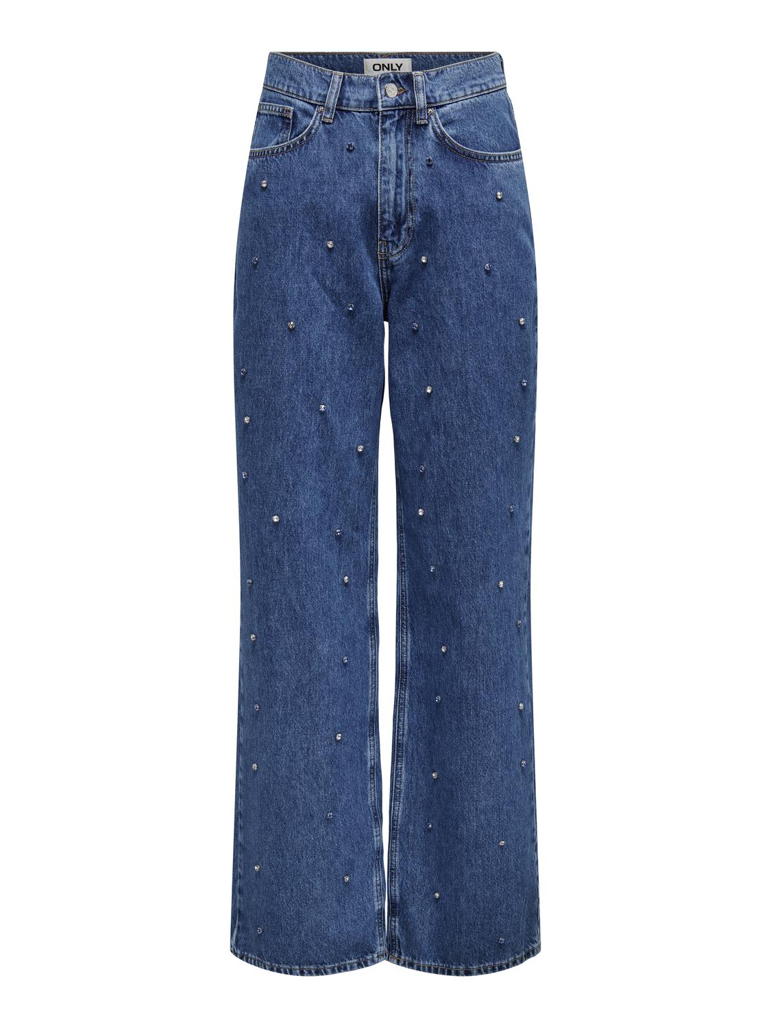 ONLHOPE EX HW Wide Rhinestone Jeans - Blå