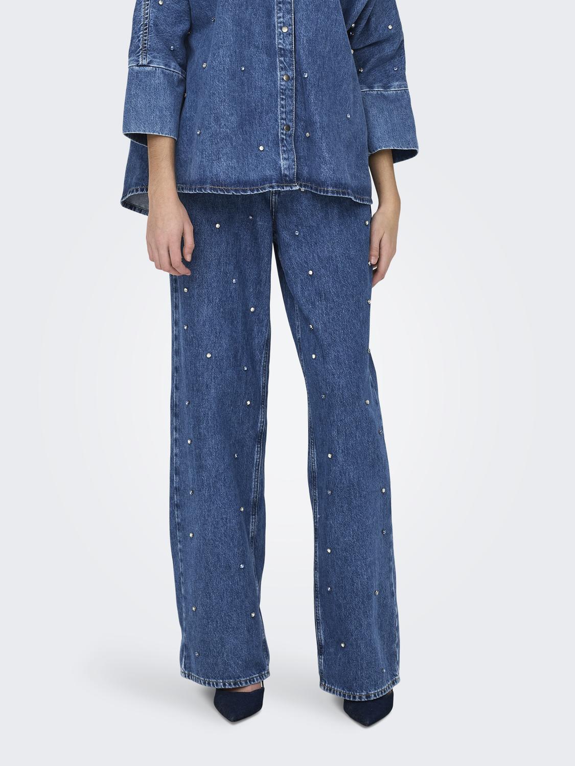 ONLHOPE EX HW Wide Rhinestone Jeans - Blå